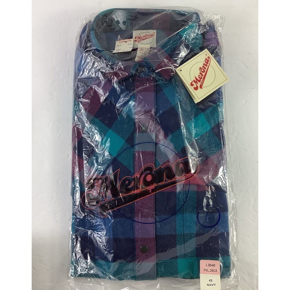 MERONA FLANNEL Long Sleeve Shirt Classic Fit Blue Gray Men's Size Large NWT